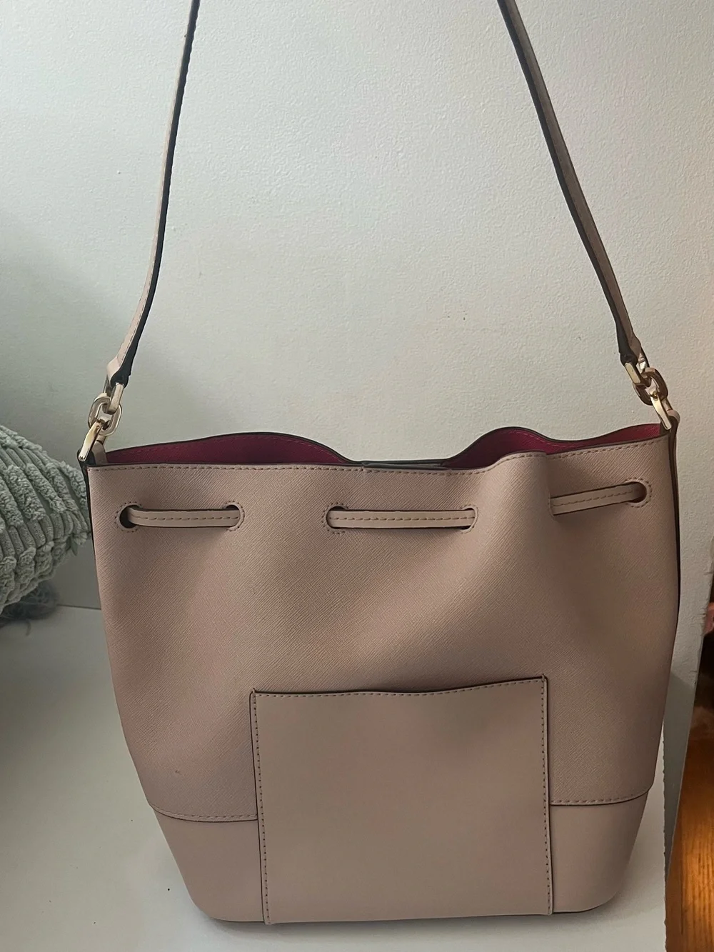 Michael Kors Blush Pink Drawstring Saffiano Bucket Tote